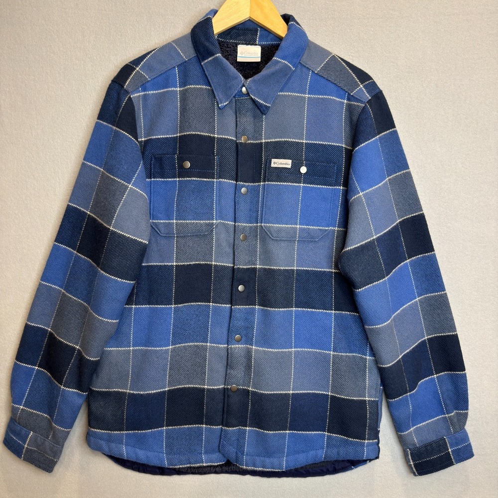 Columbia Men's Windward II Sherpa Lined Blue Plaid Shirt Jacket Small NWT